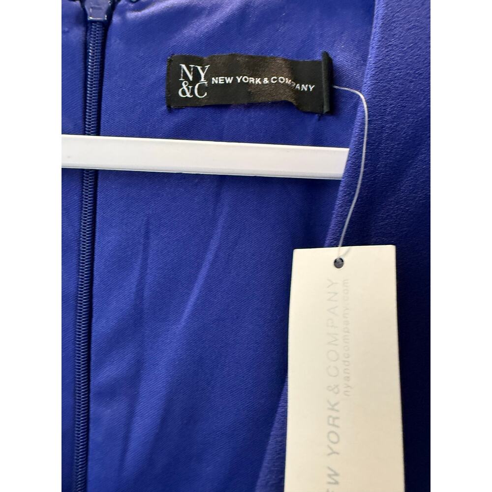 NY&Co Size XL Solid Blue Cocktail Sheath Dress Runched Front V Neck NEW with Tag - Picture 5 of 7